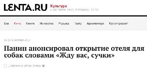 LENTA.RU Bce Кино Книги Искусство Музыка Театр Архитектура Культпросвет Панин анонсировал открытие отеля для собак словами «Жду вас, сучки»