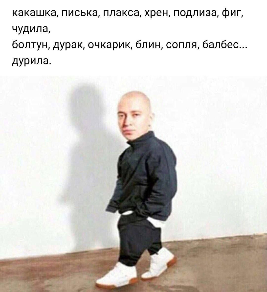 какашка, писька, плакса, хрен, подлиза, фиг, чудила, болтун, дурак, очкарик, блин, сопля, балбес дурила.