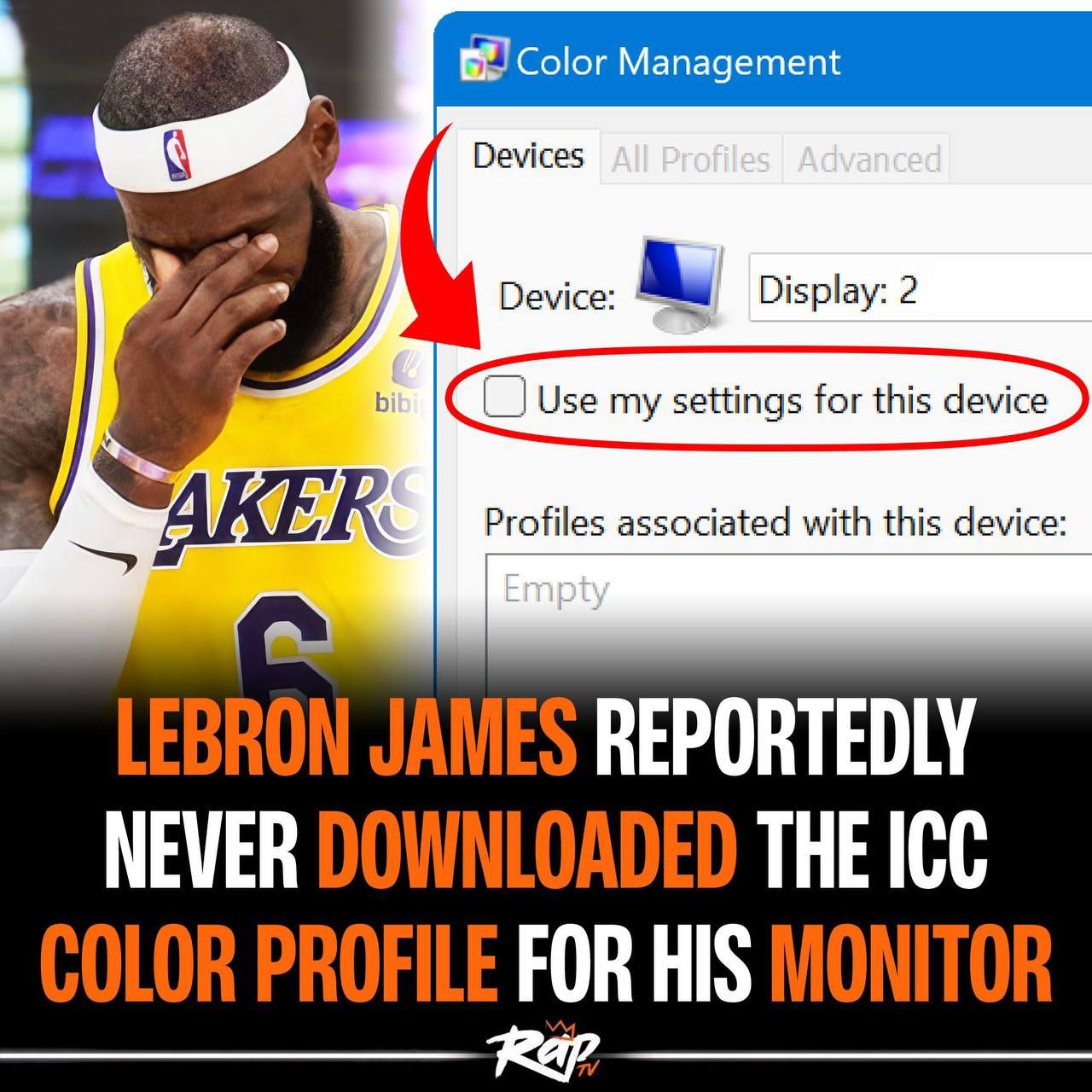 Color Management Devices Device Display: 2 Use my settings for this device AKER Profiles associated with this device AIVIES REPORTEDLY NEVER ADED 010 FOR HIS TOR
