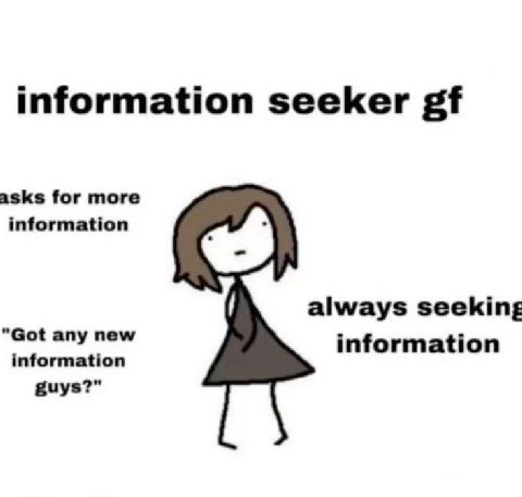 information seeker asks for more information always seeking "Got any new information information guys?”