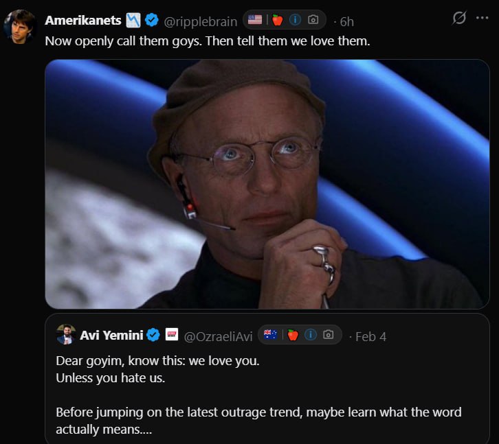 Amerikanets Now openly call them goys. Then tell them we love them. AviYemini Dear goyim, know this: we love you. Unless you hate Before jumping on the latest outrage trend, maybe learn what the word 