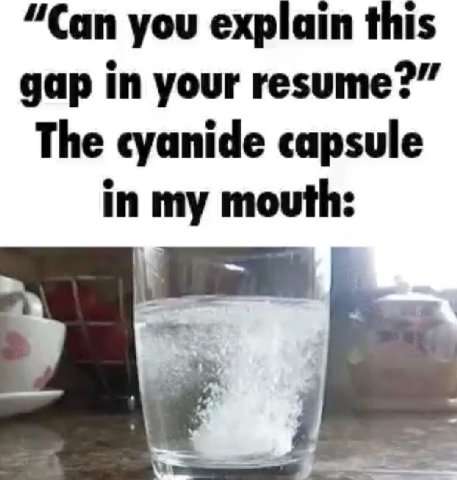 “Can you explain this gap in your resume?” The cyanide capsule in my mouth: