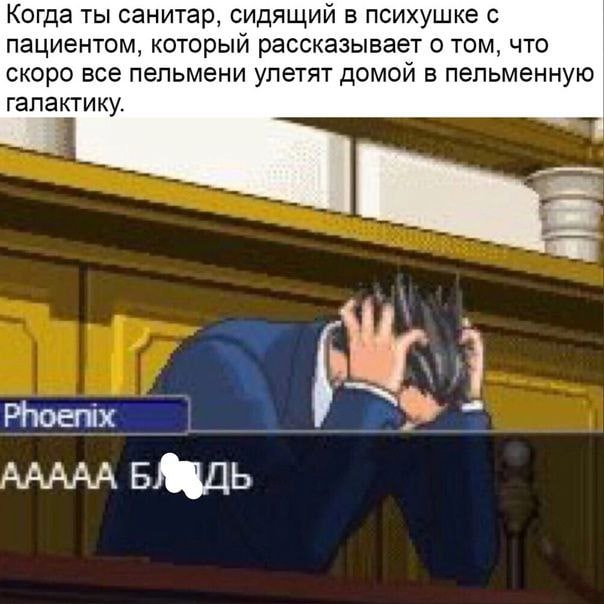 Когда ты санитар, сидящий в психушке с пациентом, который рассказывает о том, что скоро все пельмени улетят домой в пельменную галактику. a 3 Phoenix 1