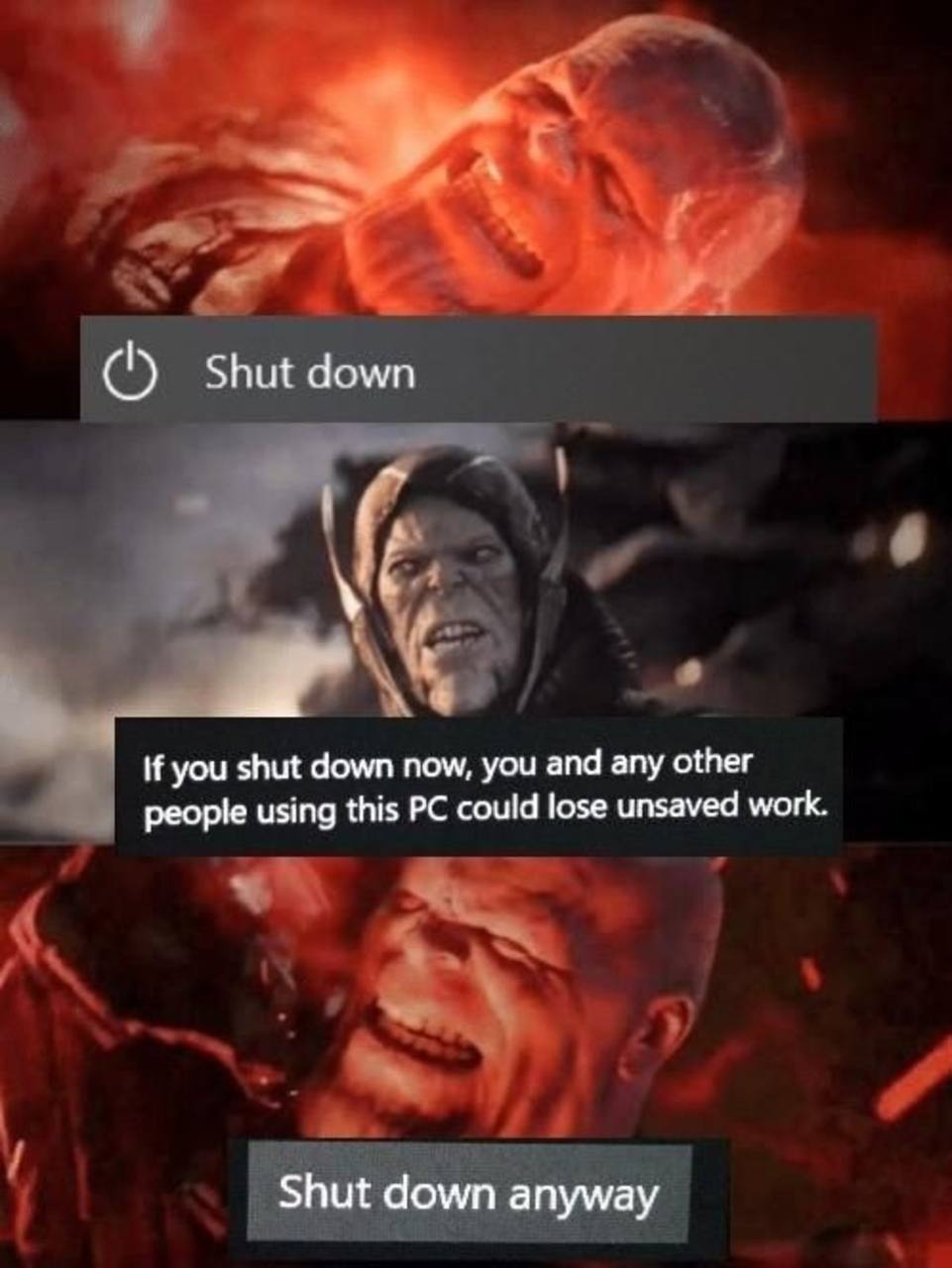Shut down В У и a if you shut down now, you and any other people using this could lose unsaved work. Shut down anyway