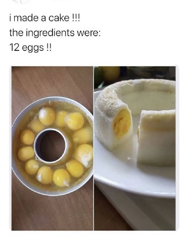 i made a cake the ingredients were: 12 eggs