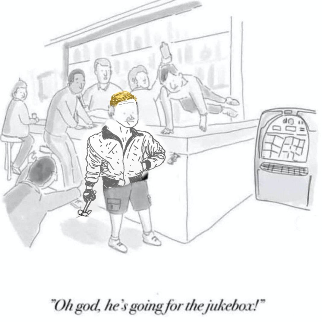 3 А god. he’s going for the jukebox!”