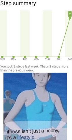 Step summary SUN MON TUE WED THU FRI SAT You took 2 steps last week. That's 2 steps more than the previous week. В just a