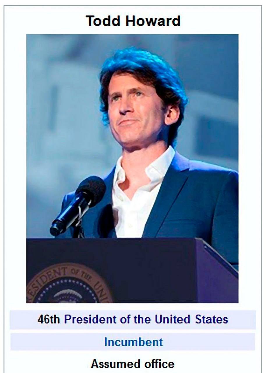 Todd Howard 4611 President of the United States Incumbent Assumed office