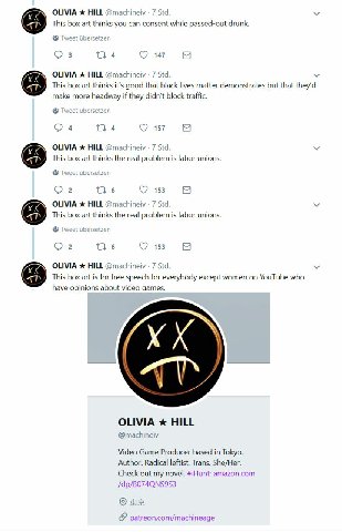 OLIVIA HILL ппем This box art thinks you can consent while passed-out drunk. 3 4 147 OLIVIA HILL @machineiv 7 Std. This box art thinks it’s good that black lives matter demonstrates but that they'd ma