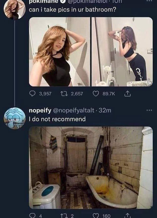 can i take pics in bathroom? 1 3,957 2657 вэтк nopeify @nopeifyaltalt one not recommend В 4 160