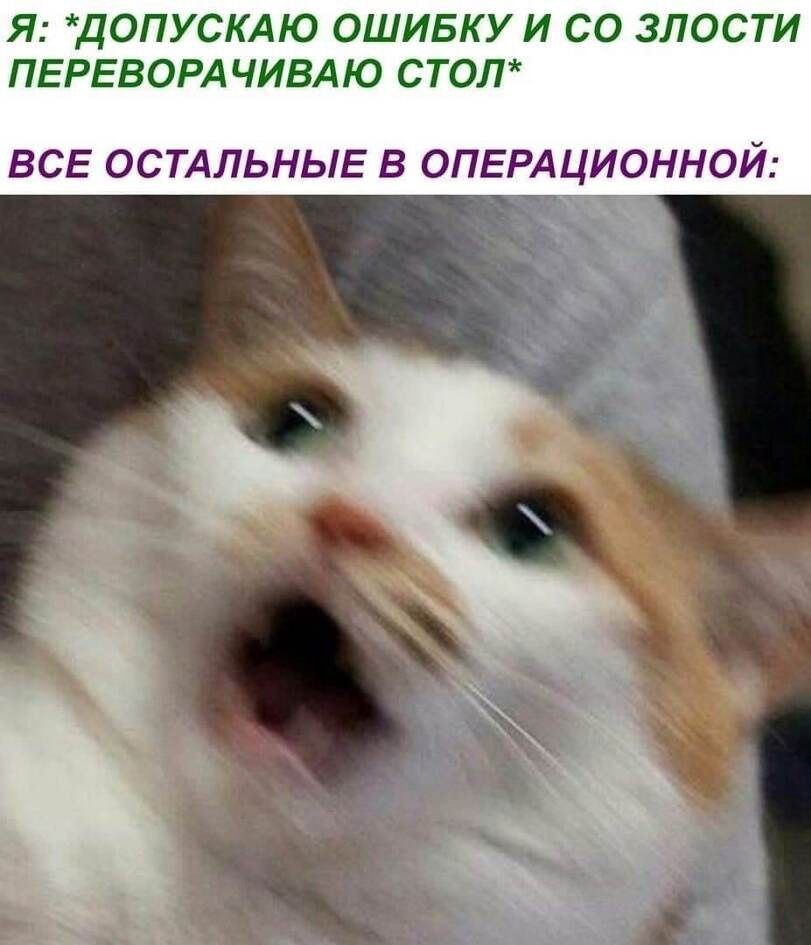 Я: *ДОПУСКАЮ ОШИБКУ И ЗЛОСТИ ПЕРЕВОРАЧИВАЮ СТОЛ* ВСЕ ОСТАЛЬНЫЕ В ОПЕРАЦИОННОЙ: