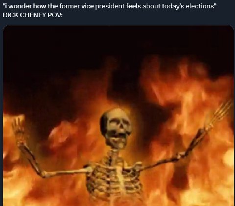 wonder how the former vice president feels about today's elections" DICK CHENEY POV: 4