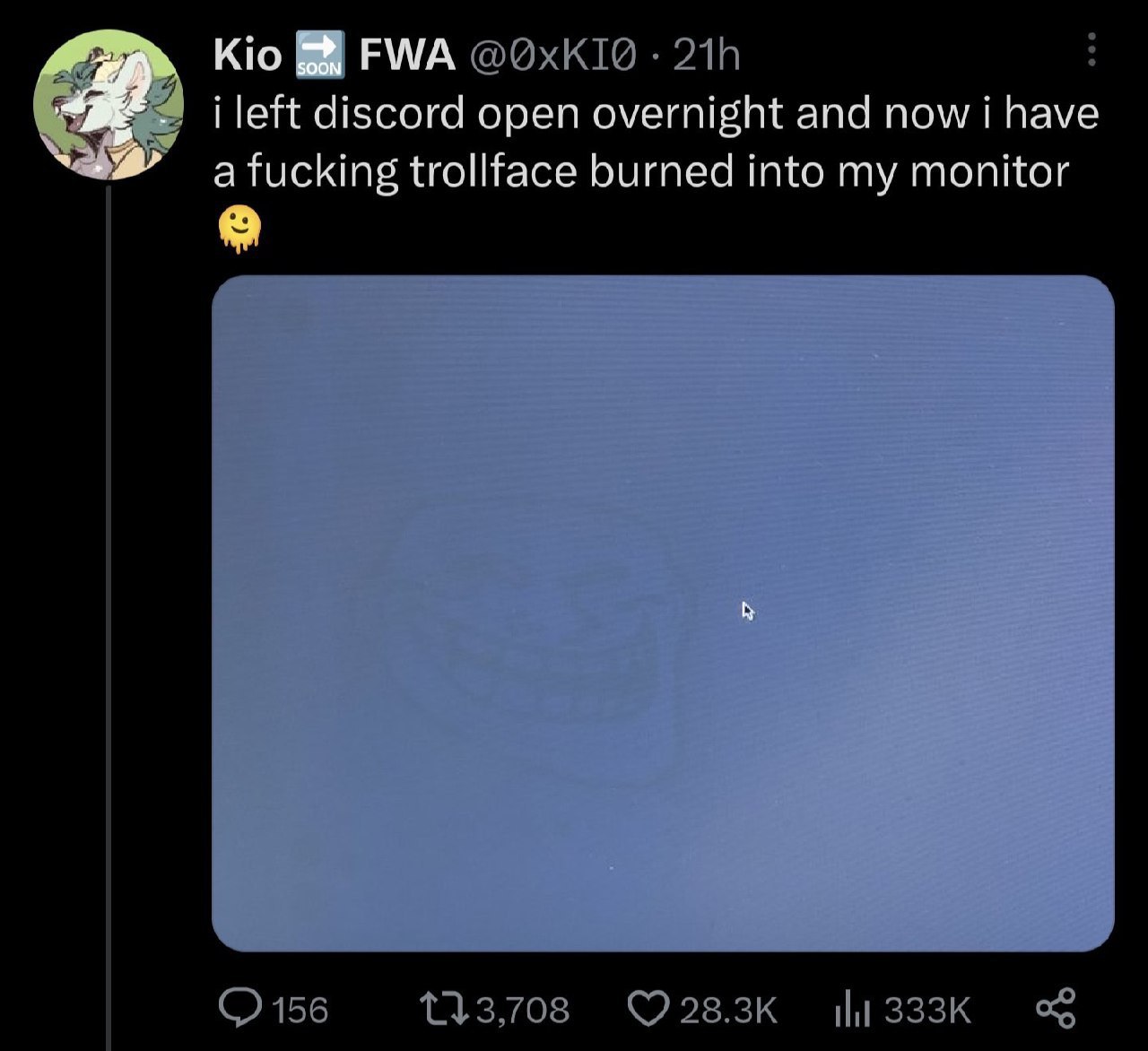 ШЕМА i left discord open overnight and now i have a fucking trollface burned into my monitor 133708
