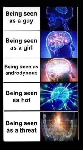 Being seen as a guy Being seen as а girl Being seen as androdynous Being seen Being seen as athreat