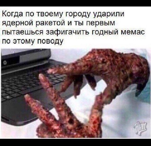 Когда по твоему городу ударили ядерной ракетой и ты первым пытаешься зафигачить годный мемас по этому поводу