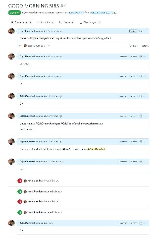 GOOD MORNING SIRS #4 PajeetSneedesh wants to merge 1 commit into from 5 Commits 1 0 1 Conversation Files changed Member о. PajeetSneedesh commented 5 minutes ago please pushing the changes immediately