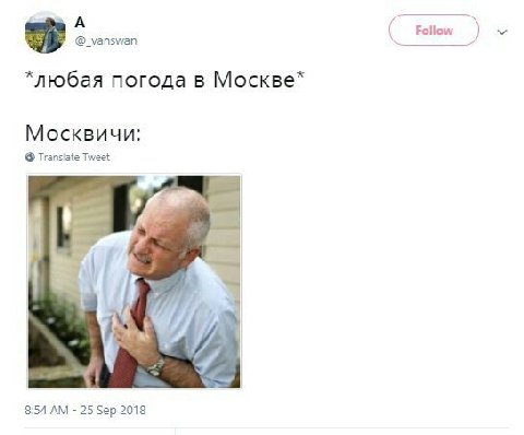 А @_vanswan Follow 3$ *любая погода в Москве* Москвичи: Translate Tweet 8:54 25 Sep 2018