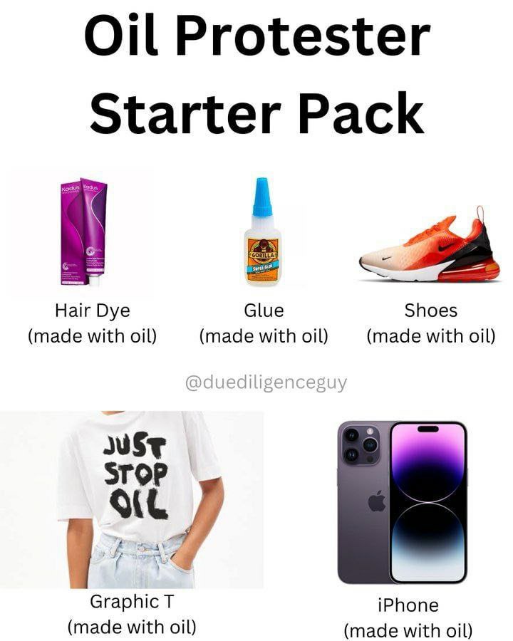 Oil Protester Starter Pack Hair Dye Glue Shoes (made with oil) (made with oil) (made with oil) duediligenc STOP К A Graphic iPhone (made with oil) (made with oil)
