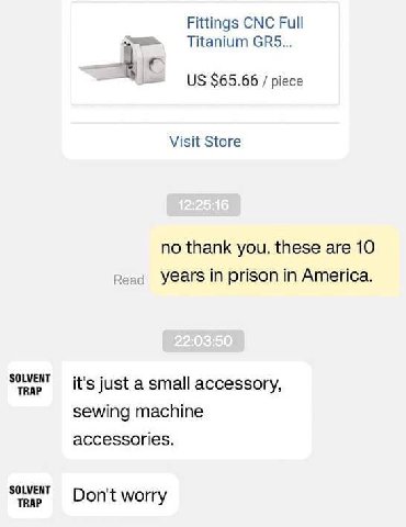 Fittings CNC Full Titanium 4 $65.66 piece Visit Store no thank you. these are 10 Read Years in prison in America. SOLVENT TRAP it's just a small accessory, sewing machine accessories. SOLVENT TRAP Don