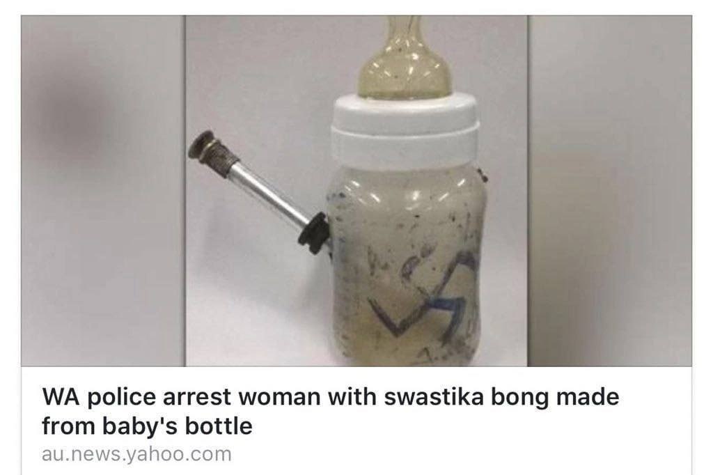 police arrest woman with swastika bong made from baby's bottle au.news.yahoo.com