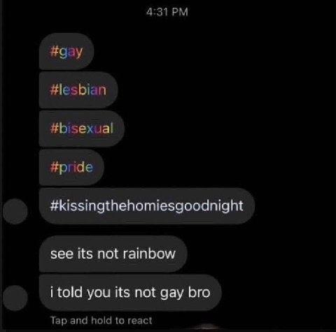 4:31 #дау #lesbian #bisexual #pride #kissingthehomiesgoodnight see its not rainbow i told you its not gay bro Tap and hold to react