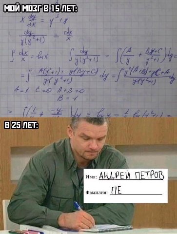 МОЙ МОЗГ В 15 ЛЕТ; В 25 ЛЕТ: имя: TIETPO Фамилия: