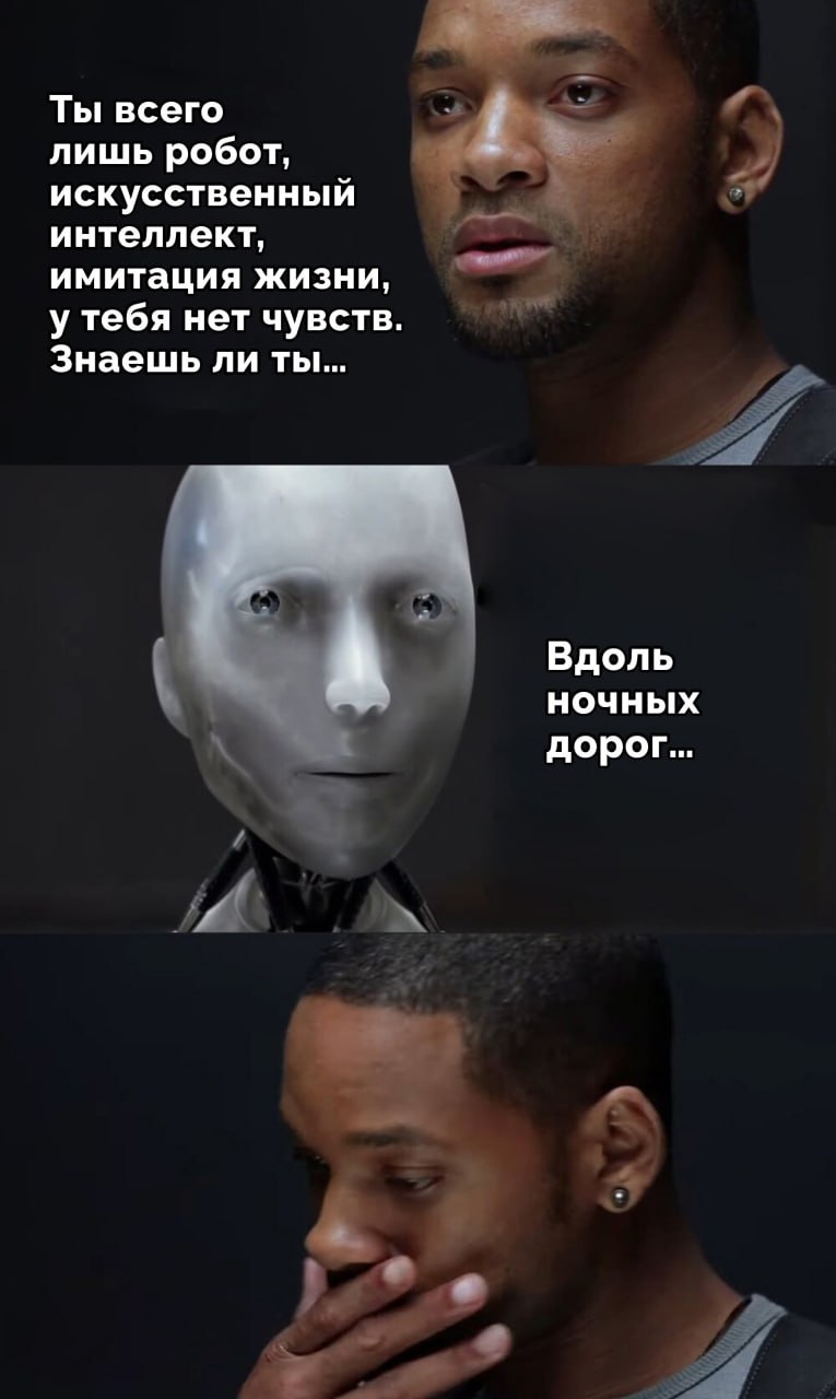 Ты всего лишь робот, искусственный интеллект, имитация жизни, у тебя нет чувств. Знаешь ли ты... Вдоль ночных дорог...