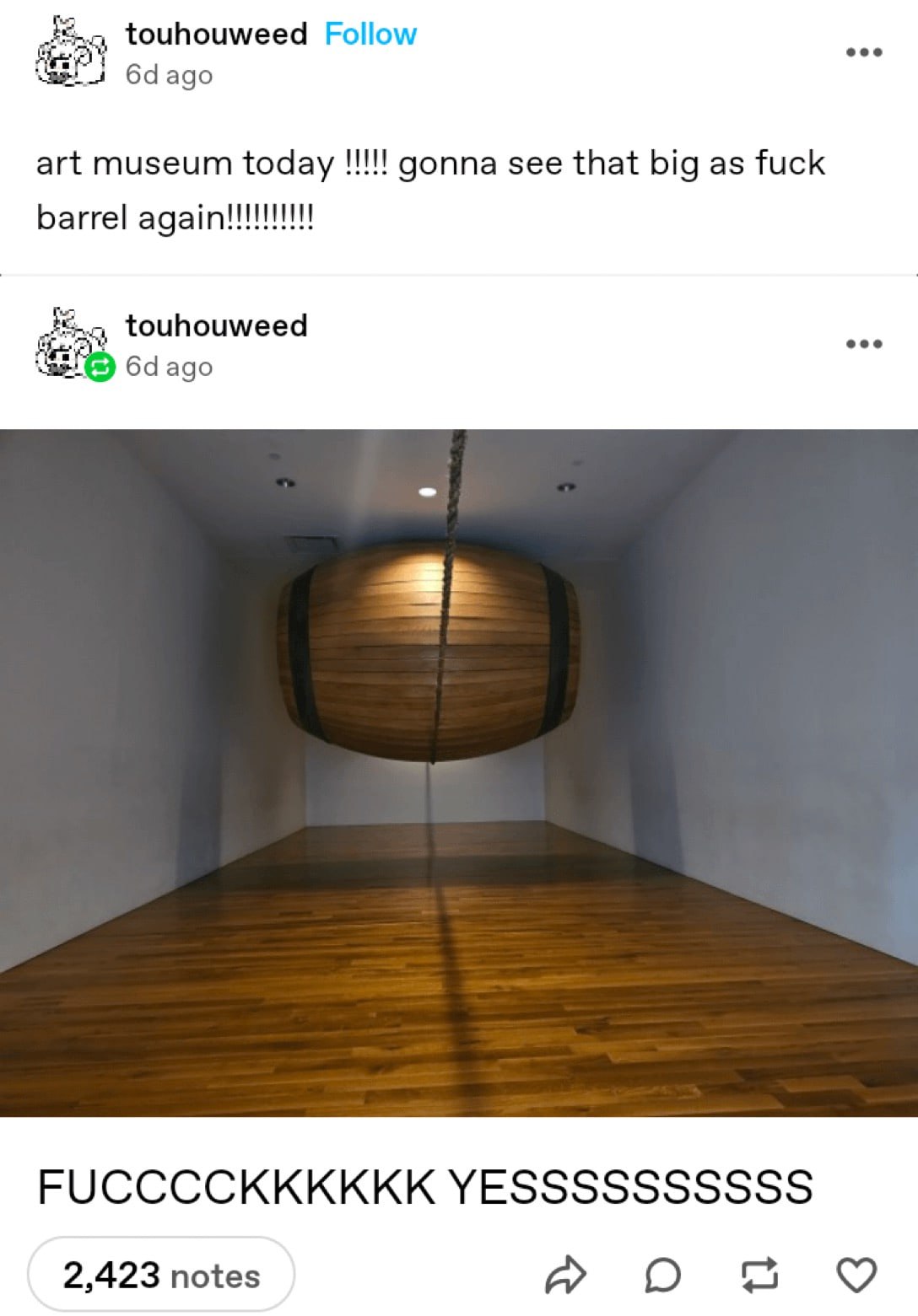 touhouweed Follow art museum today gonna see that big as fuck barrel touhouweed ago FUCCCCKKKKKK YESSSSSSSSSS 2,423 notes