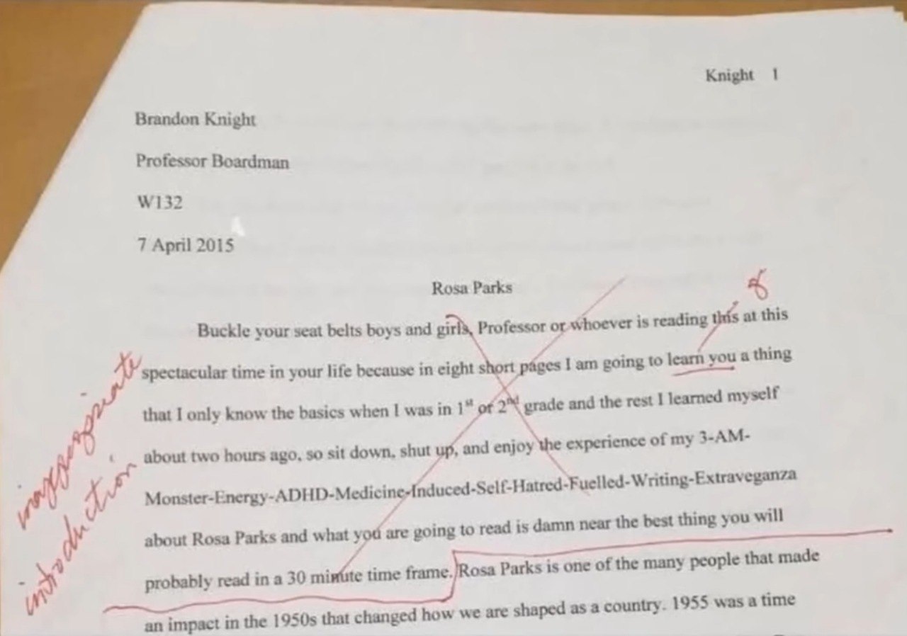 Knight Brandon Knight Professor Boardman 7 April 2015 Rosa Parks Buckle your seat belts boys and girls, or whoever is reading at this learn you a thing time in your life because in cight short pages g