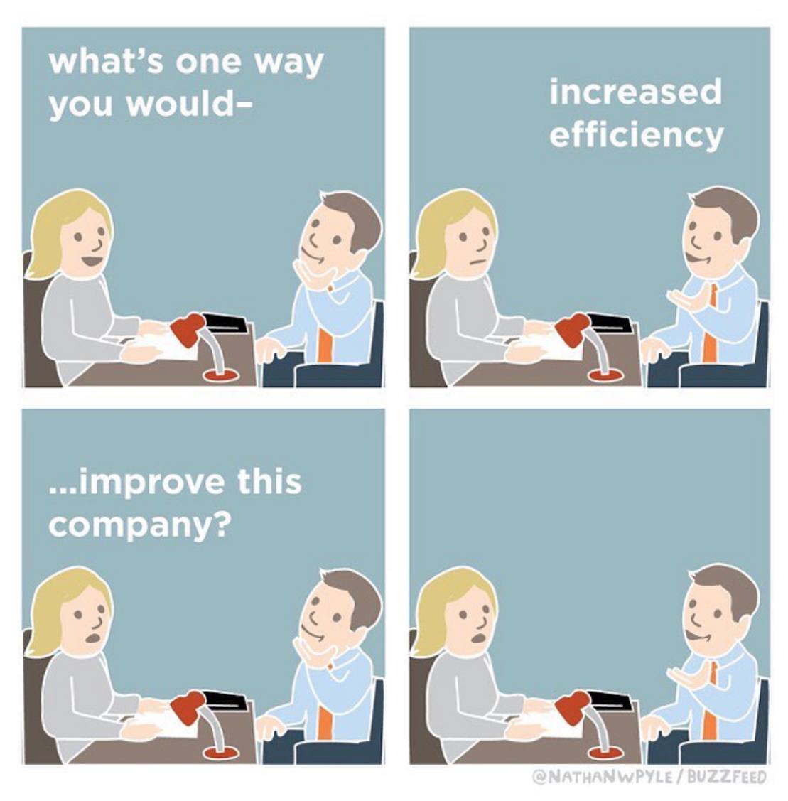 what’s one way you would- increased efficiency ..improve this company? @NATHANWPYLE BUZZFEED