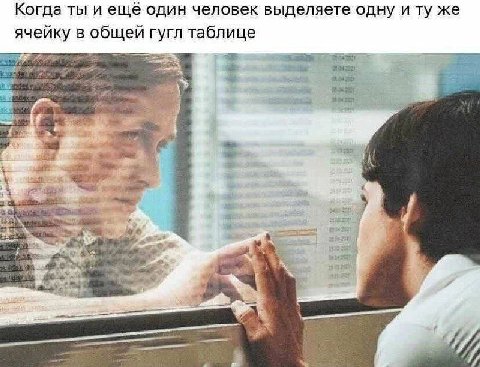 Когда ты и еще один человек выделяете одну иту же ячейку в общей гугл таблице 4% 3 vay 4 A 4 „2 я a i В