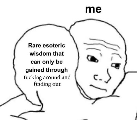 Rare esoteric me wisdom that can only be gained through fucking around and finding out