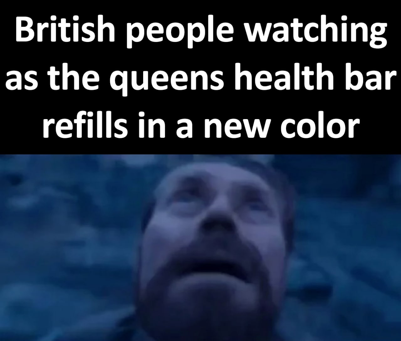 British people watching as the queens health bar refills in a new color