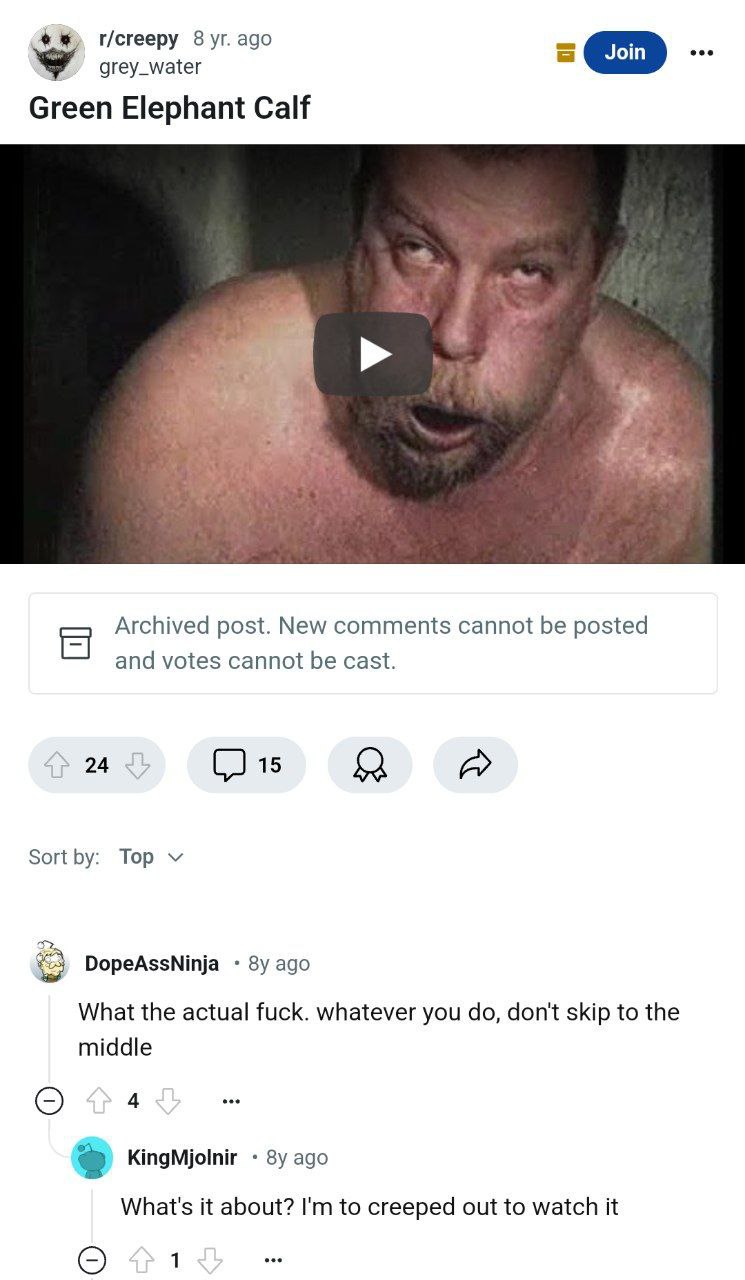 г/сгееру 8 ago grey_water Green Elephant Calf Be Archived post. New comments cannot be posted and votes cannot be cast. 4} 24 15 Sort Top DopeAssNinja ago What the actual fuck. whatever you don't skip