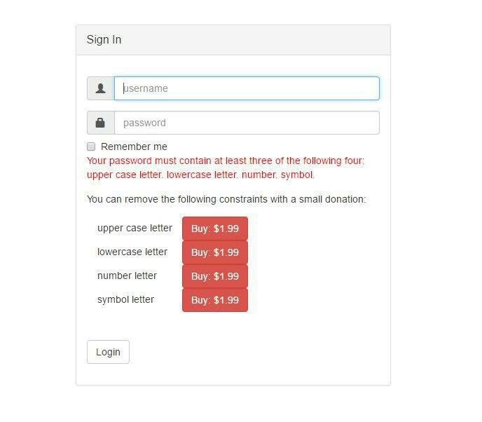 Sign in password Remember me Your password must contain at least three of the following four: upper case letter. lowercase letter. number. symbol. You can remove the following constraints with a small