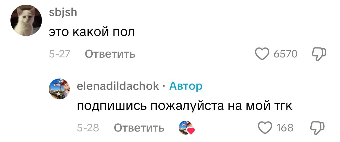 это какой пол С Ответить 6570 elenadildachok Автор подпишись пожалуйста на мой тгк 2-28 Ответить 168