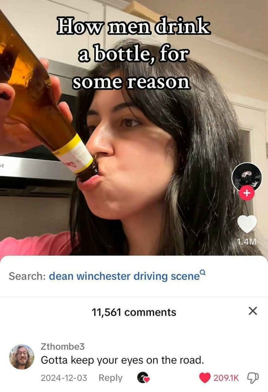 for i\ Search: dean winchester driving scene 11,561 comments Zthombe3 Gotta keep your eyes the road 2024-12-03 Reply