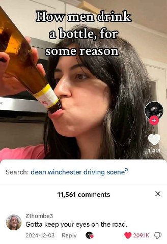 for i\ Search: dean winchester driving scene 11,561 comments Zthombe3 Gotta keep your eyes the road 2024-12-03 Reply