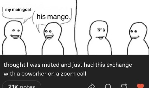main goal- his thought was muted and just had this exchange with a coworker on a zoom call a ste