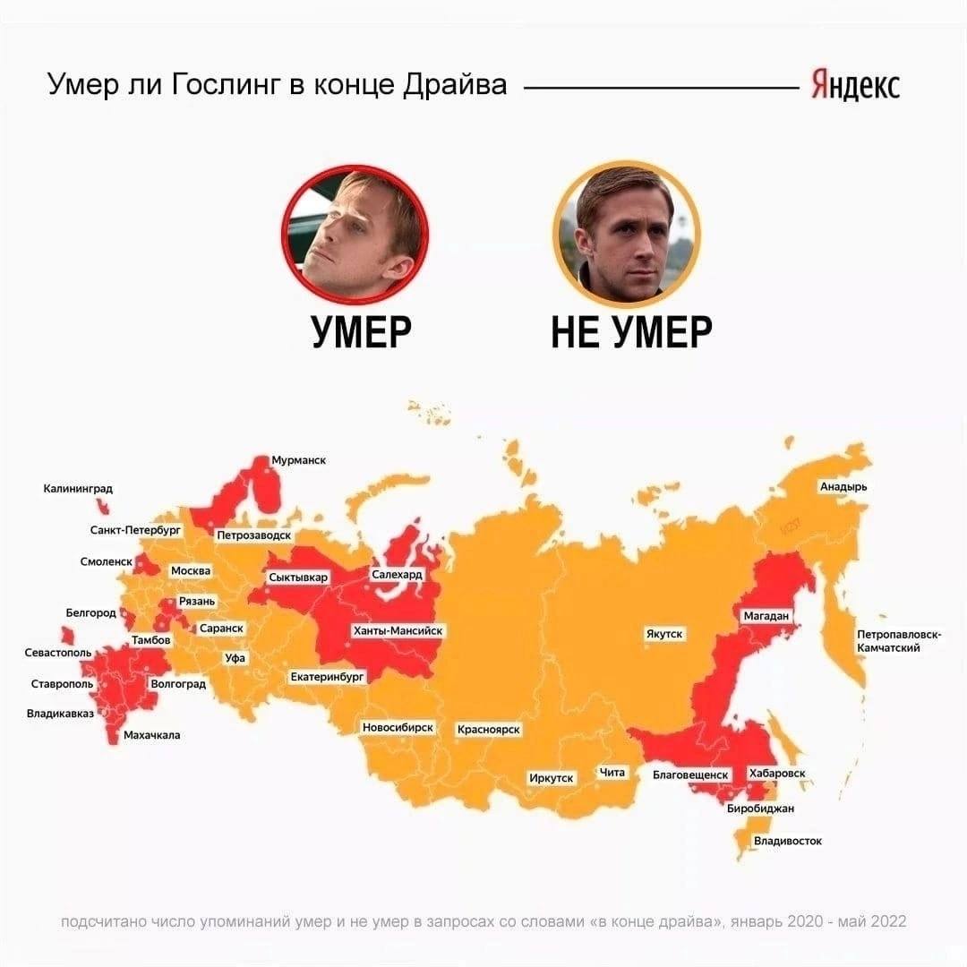 Умер ли Гослинг в конце Драйва Яндекс о УМЕР НЕ УМЕР Калининград Benropon Севастополь, Камчатский ‘Ставрополь, Волгоград Биробиджан Владивосток подсчитано число упоминаний умер и не умер в запросах сл