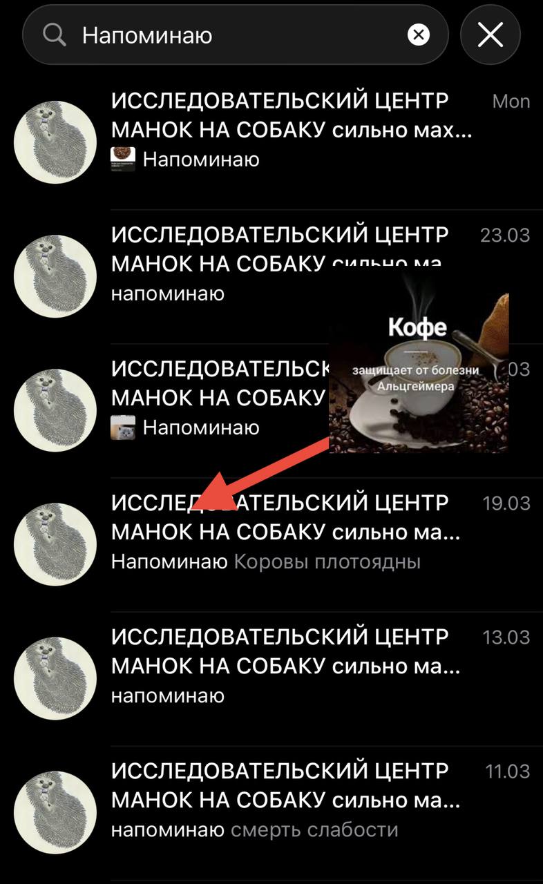 О; Напоминаю о ИССЛЕДОВАТЕЛЬСКИЙ ЦЕНТР Моп МАНОК НА СОБАКУ сильно мах... Напоминаю ИССЛЕДОВАТЕЛЬСКИЙ ЦЕНТР 23.03 МАНОК НА СОБАКУ aaa напоминаю езни у ИССЛЕДОВАТЕЛЬСК МАНОК НА СОБАКУ. Напоминаю ИССЛЕ Т