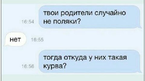 твои родители случайно не поляки? нет тогда откуда у них такая курва?