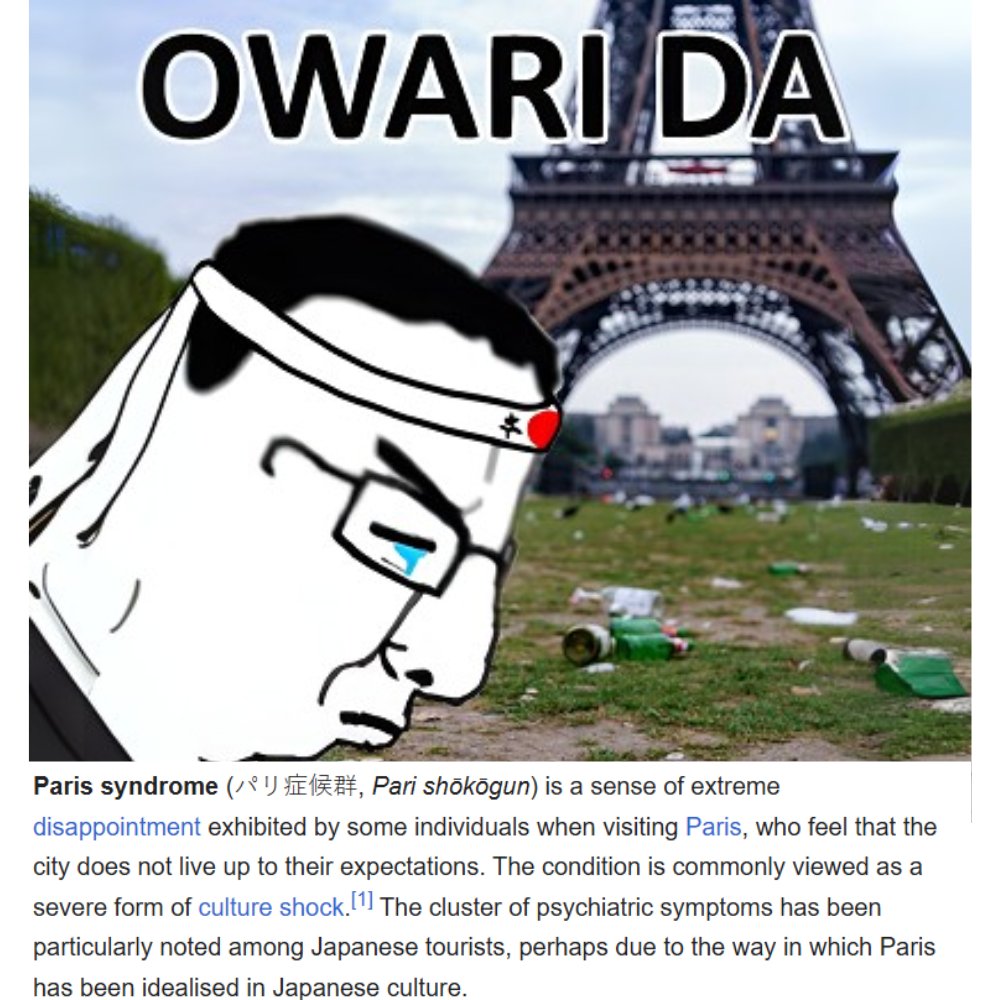 4 у 5 Paris syndrome Pari is a sense of extreme disappointment exhibited some individuals when visiting Paris, who feel that the city does not live up to their expectations. The condition is commonly 