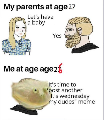 My parents at Let's have а baby Yes Me at age age 2$ another wednesday dudes" meme