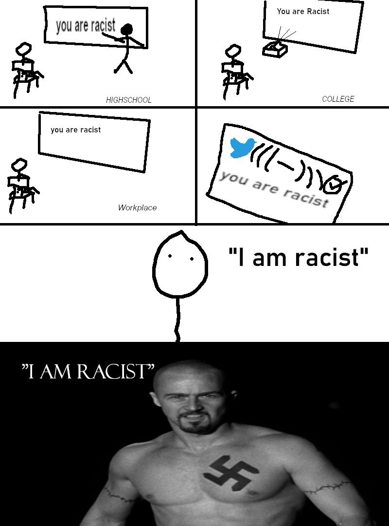 You are Racist HIGHSCHOOL COLLEGE Workplace 575 racist" ТАМ RACIST”