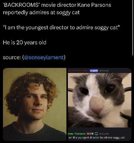 'ВАСКВООМ$' томе director Kane Parsons reportedly admires at soggy cat the youngest director to admire soggy cat" He is 20 years old source: APP youngest director to adrnire soggy cat