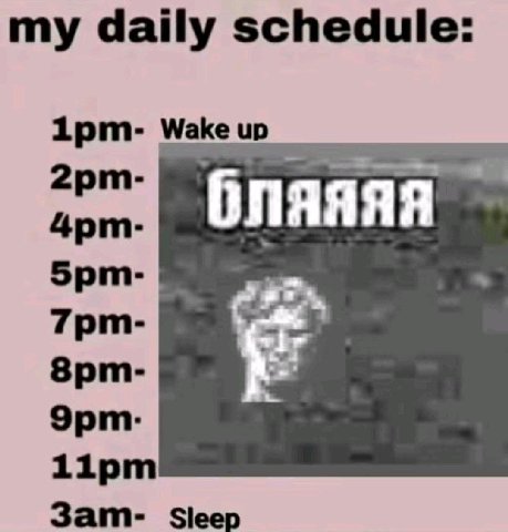 my daily schedule 1рит- Wake up бляяяя 1ipm Sleep