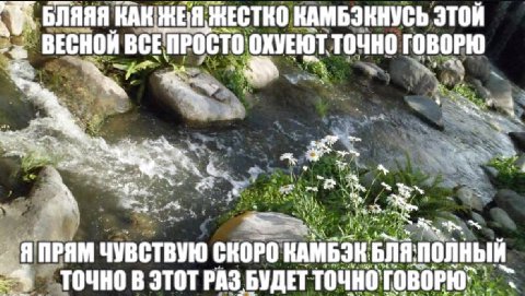 БЛЯЯЯ КАК ЖЕСТКО КАМБЭКНУСЬ ЭТОЙ ВЕСНОЙ ВСЕ ПРОСТО ОХУЕЮТ ТОЧНО ГОВОРЮ aN i 4 7 А ЯПРЯМ ЧУВСТВУЮ СКОРО KAMB3K ТОЧНО В ЭТОТ РАЗ БУДЕТ