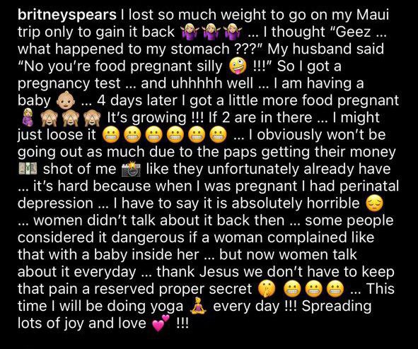britneyspears lost so much weight to on Maui trip only to back thought "Geez what happened to my stomach My husband said you're food pregnant silly и!" pregnancy test and uhhhhh Гат having a baby as..