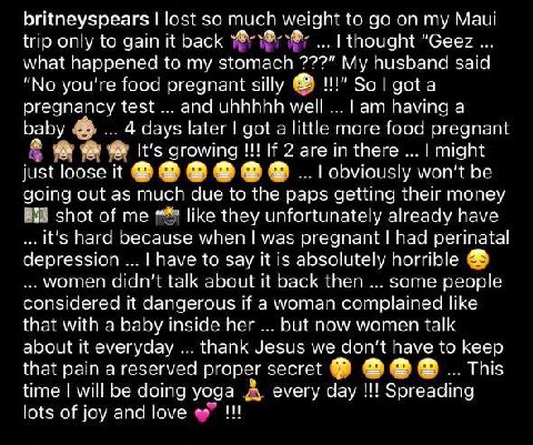 britneyspears lost so much weight to on Maui trip only to back thought "Geez what happened to my stomach My husband said you're food pregnant silly и!" pregnancy test and uhhhhh Гат having a baby as..